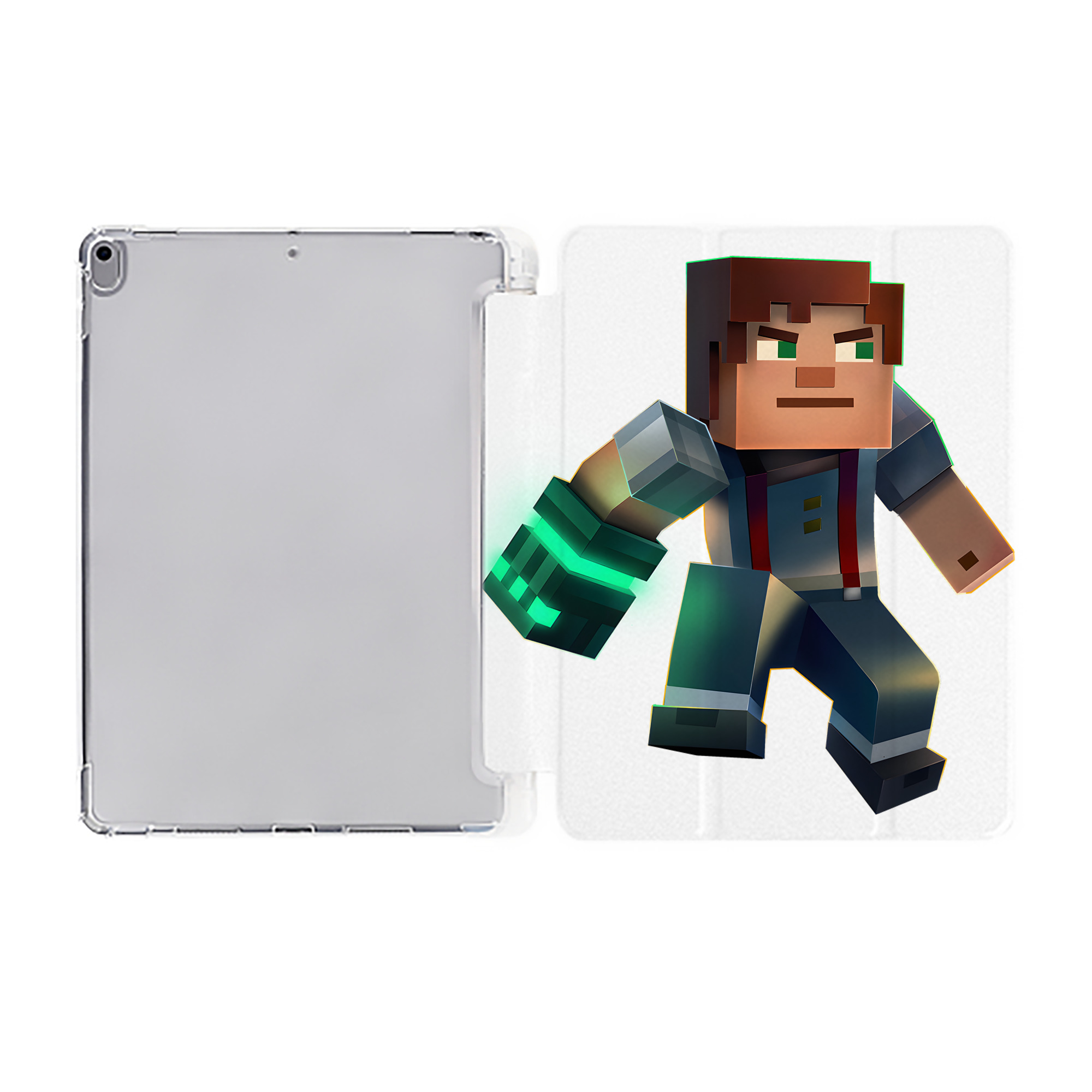 （画像用） マインクラフト ブロックの世界 Minecraft MC Block world IPad ケース ペン収納付き 三つ折りスタンド PUレザー×シリコン 対応機種9.5/10.5/10.9インチ